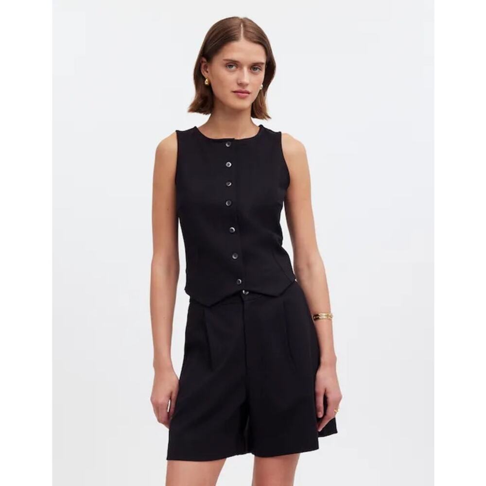 Madewell Cooper Cutaway Button-Front Vest Ponte in True Black Size Small